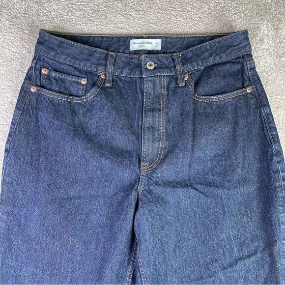 Abercrombie & Fitch Jeans Women's 30 Blue Straight Loose High Rise Dark Denim - Picture 2 of 12